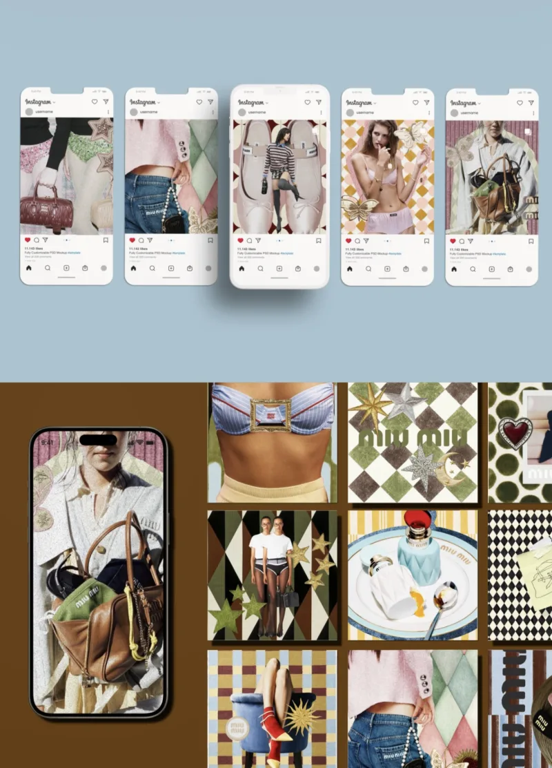 Mockups de publicaciones para una marca de moda